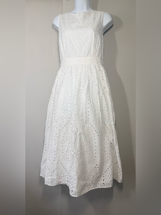 Scoop Dresses & Skirts - Sleeveless White Eyelet Midi Dress with Fitted Waist.
